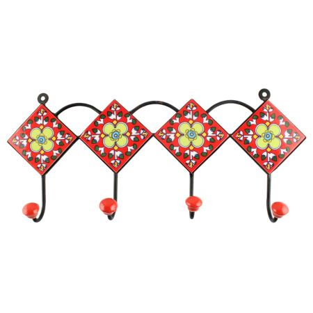 Red Big Ceramic Floral Tile Hook